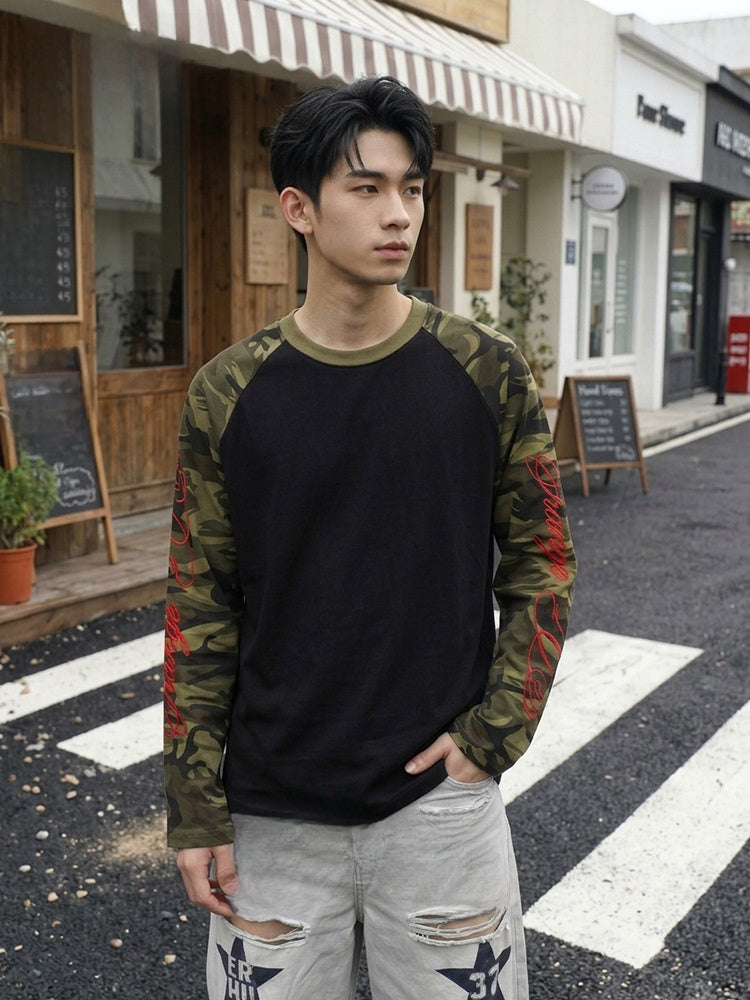 Embroidered Patchwork Long Sleeve T-Shirt