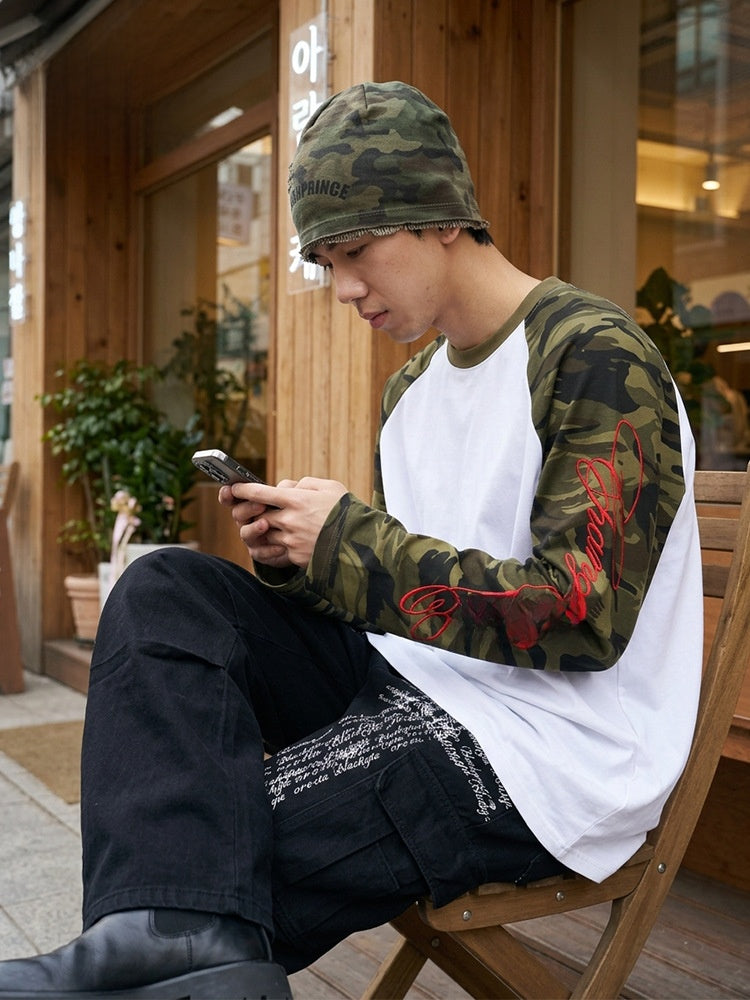 Embroidered Patchwork Long Sleeve T-Shirt